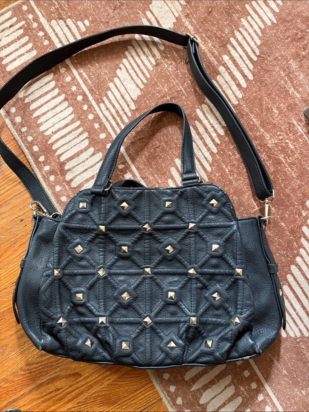 Big Buddha Black Quilted Shoulder Bag with Gold Studs